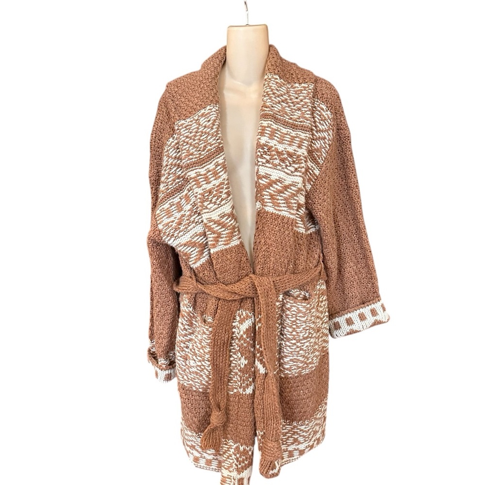 Lucky‎ Brand Fairsle Sweater Coatigan Caramel Cafe Women's Medium Wool Blend - Picture 3 of 11